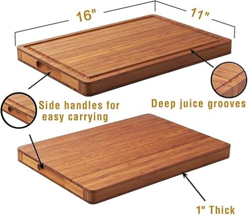 Bamboo Cutting Board 1 Inch Thick Butcher Block with Juice Grooves - Image 2
