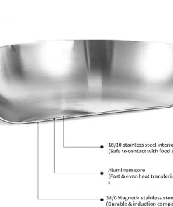 DELARLO 13 Inch Tri-Ply Stainless Steel Flat Bottom Wok with Lid 2