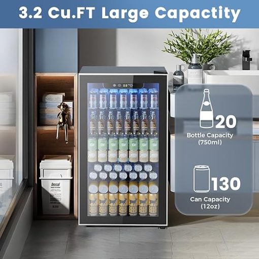 130 Can Mini Fridge Beverage Cooler with Adjustable Temperature Control - Image 2