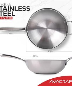 AVACRAFT 10 Inch Stainless Steel Wok Induction Safe Stir-Fry Pan 2
