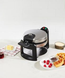 Cuisinart Round Flip Belgian Waffle Maker Black Silver 1 Inch Thick 2