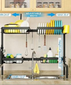 Over The Sink Dish Drying Rack 2-Tier 4 Baskets Adjustable Size 2