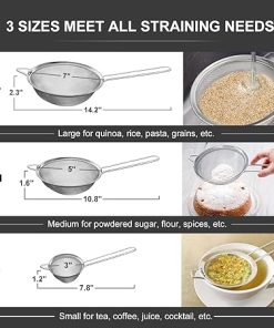 Walfos Stainless Steel Fine Mesh Strainer Set of 3 for Kitchen Use 2