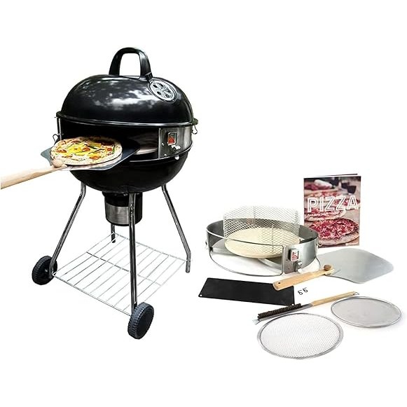 PizzaQue Deluxe Outdoor Pizza Oven Kettle Grill Conversion Kit Silver