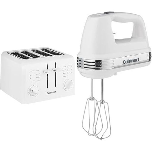 Cuisinart 4-Slice Compact Toaster White and HM-50 Hand Mixer White