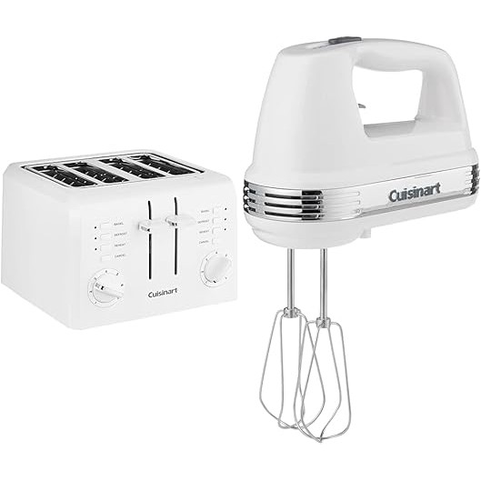 Cuisinart 4-Slice Compact Toaster White and HM-50 Hand Mixer White