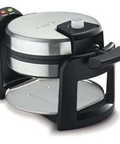 Cuisinart Round Flip Belgian Waffle Maker Black Silver 1 Inch Thick