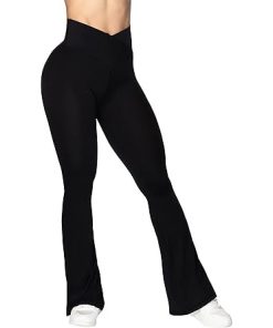 High-Waisted Flare Leggings Crossover Yoga Pants with Tummy Control
