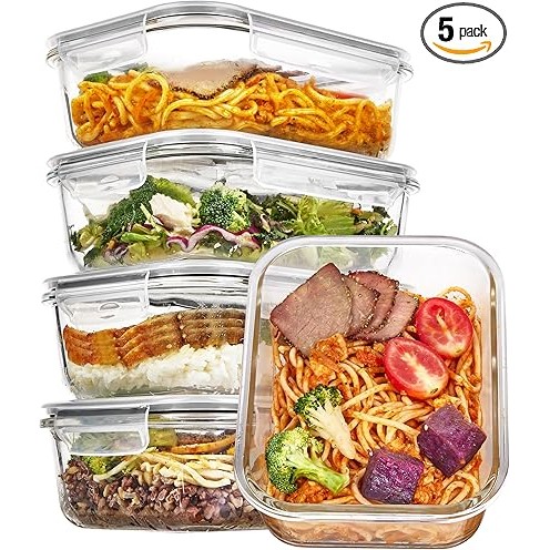 Vtopmart Glass Food Storage Containers 35oz 5 Pack with Lids