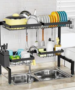 Over The Sink Dish Drying Rack 2-Tier 4 Baskets Adjustable Size