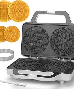 Electric Pizzelle Maker and Non-Stick Stroopwafel Iron 5 Inch Cookie