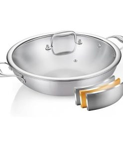 DELARLO 13 Inch Tri-Ply Stainless Steel Flat Bottom Wok with Lid