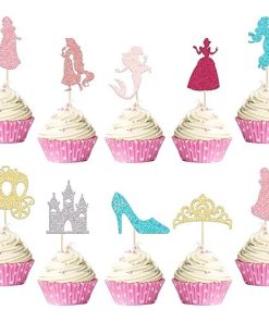 Princess Cupcake Toppers Set 36Pcs Mermaid Castle High Heel Decorations