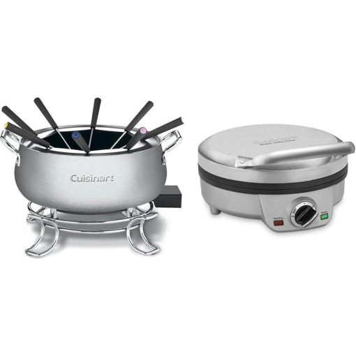 Cuisinart 3 Quart Fondue Pot for Chocolate Cheese Broth Oil Stainless Steel  
Mini Belgian Waffle Maker Round Silver Waffle Iron WAF-200P1