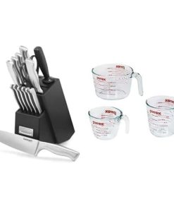 Cuisinart 15-Piece Stainless Steel Block Set with Pyrex Measuring Cups
