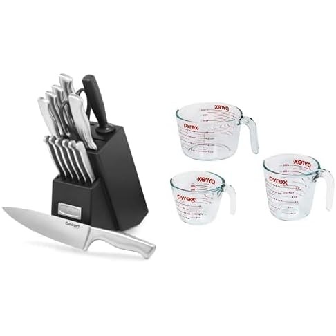 Cuisinart 15-Piece Stainless Steel Block Set with Pyrex Measuring Cups